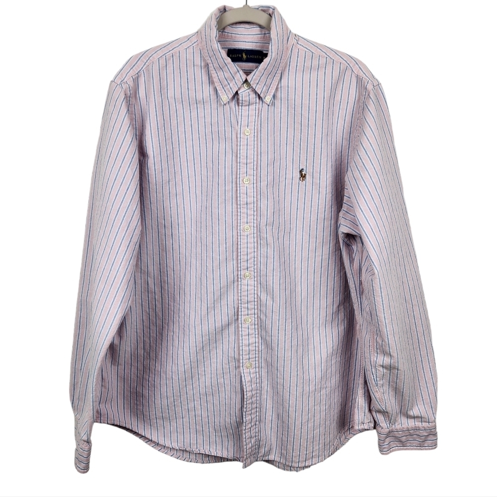 Ralph Lauren Blue Label Pink White Blue Striped Casual Button Down Shirt XL